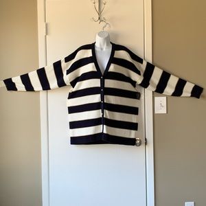 Navy White & Gold Large Striped V Neck Cardigan